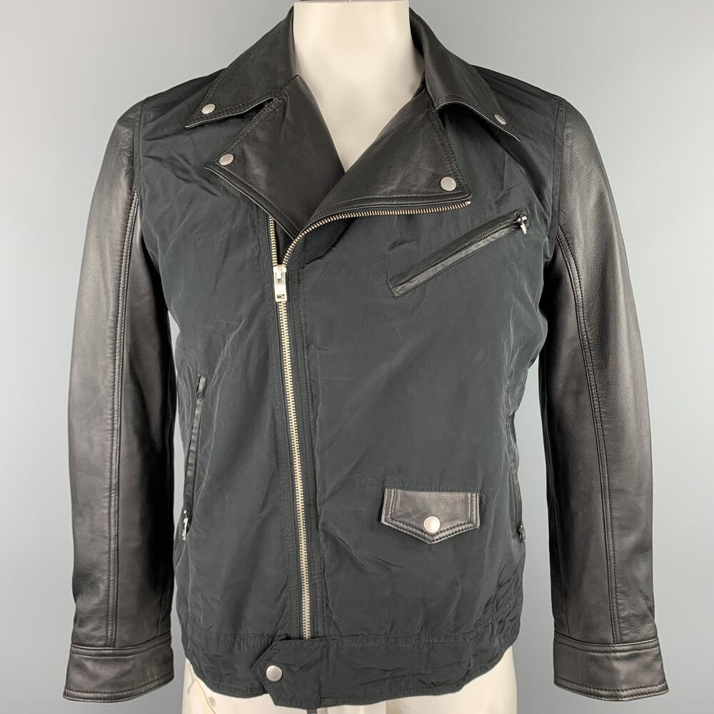 J. LINDEBERG Size L Black Mixed Materials Nylon Biker Jacket